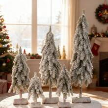 Mini Christmas Tree With Frosted Wooden Base Bottle Brush Tree, Plastic Winter Snow Scene Decoration, Desktop Artificial Tree For Christmas Party Home Decor - Multicolor - View 5