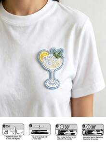 1pc Lemon With Ice Cocktail Pattern Iron-On Patch, Embroidered Nautical Style Coastal Gift, College Style Nautical Jacket Patch - Wine Glass - View 10