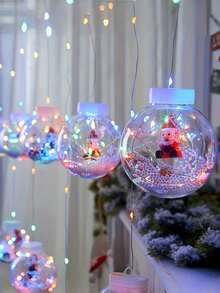 Christmas LED Curtain Lights, USB Powered Wishing Ball Snowman/Christmas Tree/Santa Claus Hanging Decor, With Remote Control Button, Suitable For Christmas, Halloween, Thanksgiving, New Year Decoration, Christmas Decoration - Multicolor - View 5