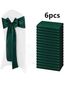 1pc/6pcs/10pcs Dark Green Satin Chair Sash Bows, Silk Chair Back Ribbon Belts Bows, Party Wedding Chair Back Decoration Ribbon Tie, Suitable For Birthday, Event, Hotel, Restaurant, Ceremony, Banquet Decoration - Dark Green - View 12
