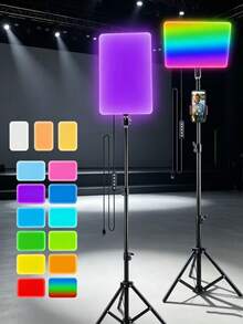 This 10-Inch Square LED Light, With An Adjustable Tripod (15.7 To 43.3 Inches In Length), Features 38 Color Modes And Is A Multi-Functional Fill Light For Selfies, Makeup, And Live Streaming. It Also Includes A Phone Holder. - A - View 1