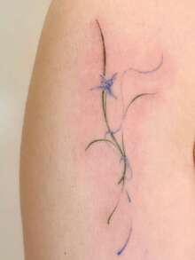 1pc Temporary Tattoo Sticker, Blue Ink Wash Orchid With Ribbon Pattern, Realistic Tattoo Design, Suitable For Daily Wear, Bachelorette Party Favors, Music Festivals, Games, Graduation Gifts, Lasts 3-5 Days - Multicolor - View 5