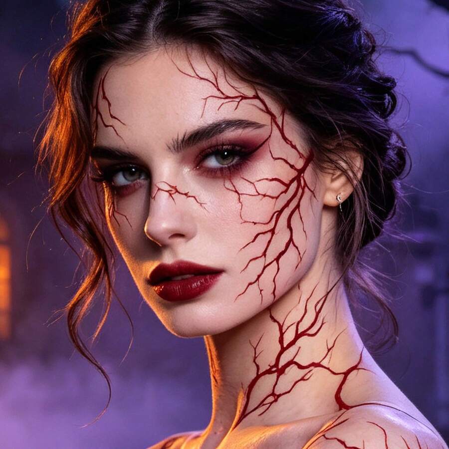 20/10/5pcs/1 Sheets Adult Halloween Temporary Tattoos, Red Blood Veins And Scar Simulation Tattoos, Waterproof Body Art Stickers, For Cosplay Halloween Party Decoration - Red - View 1