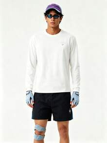 veidoorn Men's Solid-Color, Loose-Fit Long-Sleeve T-Shirt With Letter Print ,Simple Soft T-Shirt For Daily Wear,Workouts - White - View 6