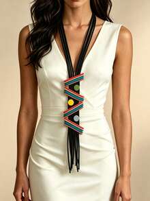 MARLIWOO 1pc Bohemian Colorful Geometric Long Exaggerated Gothic Draped Tassel Necklace - Colorful - View 1