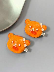 2pcs Simulated Orange Peel Bear Cute Hair Clips, Sweet Girl Daily Wear Alligator Hair Clips - Multicolor - View 6