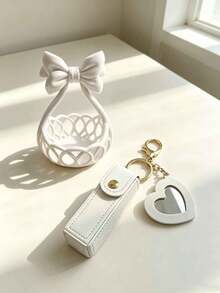 Bow-Shaped Storage Basket/Accessory Tray, Matte Pale Pink; Suitable For Jewelry And Vanity Organization. Bow-Shaped Cosmetic Storage Box, For Storing Makeup Tools, Storage Box, Portable Lipstick And Lip Gloss Bag, New Gift Leather Coin Purse, Keychain Pendant, Girls' Heart-Shaped Mini Makeup Mirror, - Multicolor - View 1