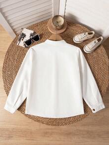 Boys' White Pure Cotton Long Sleeve Shirt Jacket Top, Suitable For Back To School, Daily Wear, Travel And Autumn - White - View 4