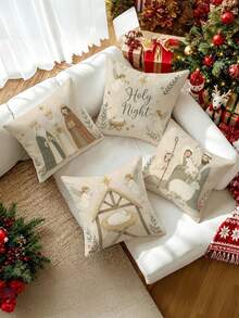 4pcs/1pc Nativity Scene Christmas Throw Pillow Covers, Holy Night Jesus Birth Pattern Cushion Covers, Christmas Home Decor, Room Decor, Home Decor, Christmas Decorations For Sofa Bedroom Living Room, Pillow Insert Not Included - Multicolor - View 7