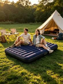 1pc Inflatable Camping Mattress, Thick Flocked PVC Pad, Honeycomb Support Structure, Durable And Portable, Space Saving, Foldable Portable Air Bed, Suitable For Camping, Tents, Temporary Home Rest And Outdoor Trips. - Multiple Specifications - View 3