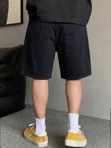 Men's Summer Loose Casual Non-Stretch Cotton Denim Shorts With Pockets - Black - View 3
