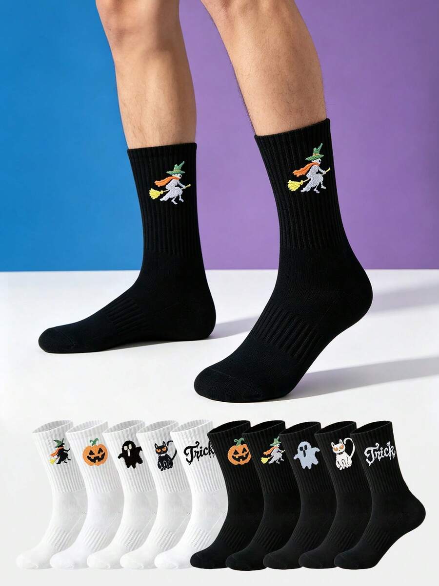 1/5/10 Pasang Kaos Kaki Pria Setengah Betis, Kostum Pesta Halloween, Kaos Kaki Motif Penyihir & - MultiWarna - View 1