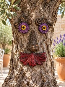 1pc Tree Face Decor, Funny Tree Trunk Face Art With Interesting Eyes, Nose And Mouth Details, Fantasy Outdoor Garden Decoration, Suitable For Tree Stumps, Yards, Patios, Porches And Halloween Party Decor - New - View 2