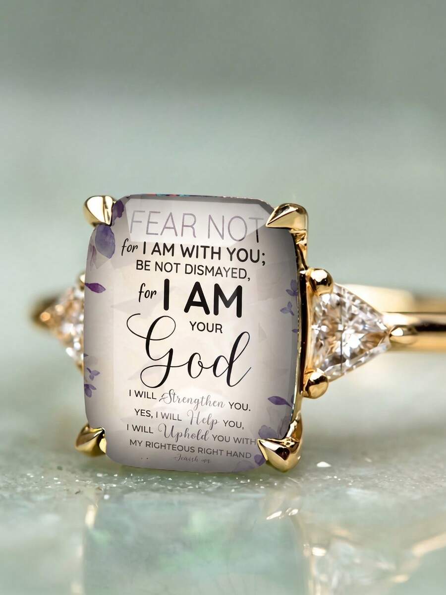 1pc Purple Floral Copper Ring With Bible Verse 