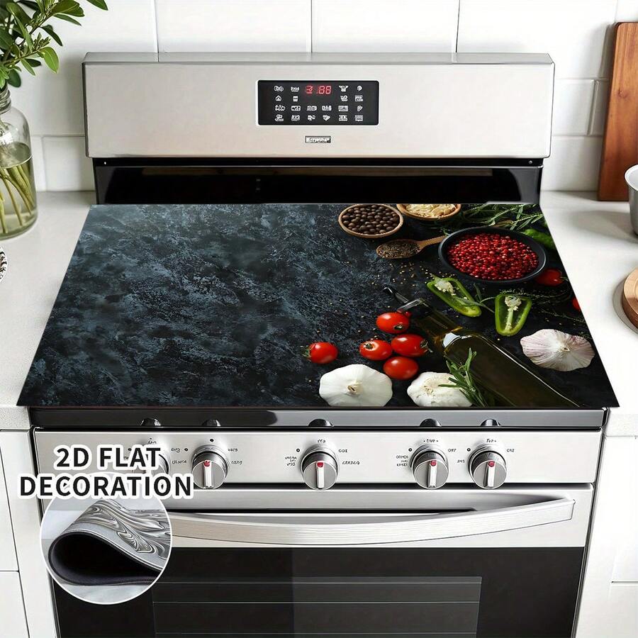 (Hot !!) 1pc 2D Kitchen Seasoning Pattern, Flat Stove Protector Mat And Non-Slip Heat-Resistant Rubber Stove Cover Mat Suitable For Induction Cooktop, Glass Stove And Multi-Functional Anti-Scratch Mat, Also Best Choice For Oven, Washing Machine, Dryer And Kitchen Decoration. - Multicolor - View 1