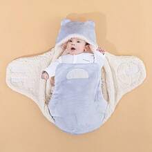 1pc Baby Swaddle Blanket, Adhesive Reinforced 100% Polyester Material, Soft And Warm, Baby Wrap Blanket, 4 Colors Available - Multicolor - View 4