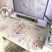 Kawaii Anime Angel Girl PU Leather Desk Mat, Large Pink Cute Cartoon Print Mouse Pad, Waterproof Non-Slip Table Protector, Aesthetic Keyboard Pad For Gaming Room Desk Decor - View 3