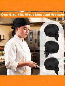 3pcs Black/White Chef Hats, Adjustable Adult Chef Hats, Kitchen Chef Skull Cap, Breathable Professional Cooking Catering Hats, Unisex - Multicolor - View 3