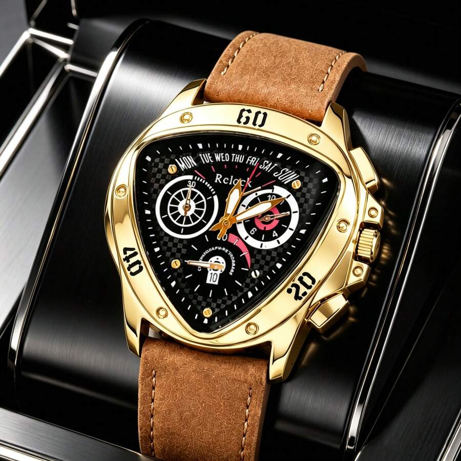 1pc Men's Triangle Shaped Quartz Watch, Fashionable Business Quartz Watch With Classic Triangle Dial And Comfortable Artificial PU Strap. Ideal Gift For Friends And Family, Also Suitable For Casual Wear During Easter (Packaging Box Not Included) - Silver - View 1