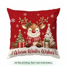 4pcs/1pc Cute Deer Christmas Illustration Pattern Pillow Case Without Insert, Single-Sided Printed Pillow Case, Suitable For Living Room Bedroom Home Decor, All-Season Pillow Case - Multicolor - View 11