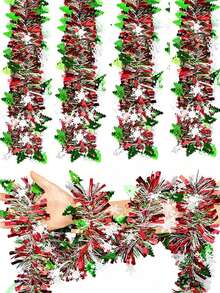 1pc Christmas Metallic Brushed Wreath, Christmas Tree Hanging Ornament, Holiday Party Fireplace Mantel Railing Decoration - A - View 4