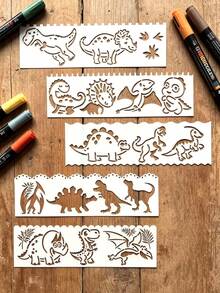8PCS Dinosaur Theme Hollow Painting Stencils, DIY For Scrapbooking, Gift Boxes, Greeting Cards, Wooden Boards, Wall Decor, Photo Frame Borders, Graffiti Printing, Walls, Fabric, Drawing Boards, Home Decor, Ceramics, Glass, Reusable - Dinosaur Theme - View 3