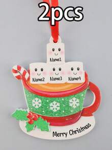Custom Hot Cocoa Mug Family Christmas Ornament, Festive Christmas Tree Decorations, Personalized 2-6 Name Hanging Decor, Cozy Holiday Home Accent, Customized Text Family Keepsake Gift, Customizable Christmas Ornaments For Family And Friends - Style D - View 9