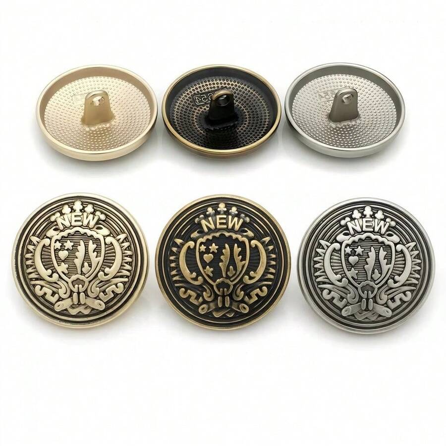 10Pcs Vintage Metal Shank Buttons, Fashion DIY Sewing Accessories, Decorative Buttons For Clothing Cardigan Coat Craft - 10pcs/pack - View 1