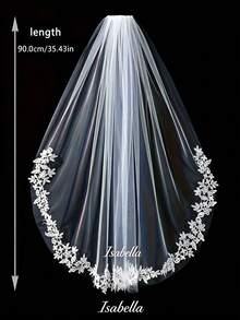 Letter Print Cathedral Style Bridal Veil (With Metal Hair Comb), Single Layer White Soft Tulle Wedding Accessory, Classic Fashionable Wedding Outfit Item, Suitable For Wedding Styling And Pre-Wedding Party - Multicolor - View 9