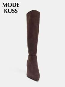MODE KUSS Women's Popular Pointed Toe Chunky Heel Knee-High Boots - Brown - View 4