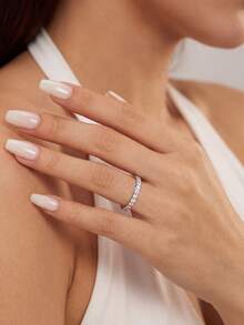 1pc Moissanite Ring Fashion Full Eternity Diamond Band Suitable For Women's Wedding And Stacking - Cluster-set Crown Moissanite Pinky Ring - View 5