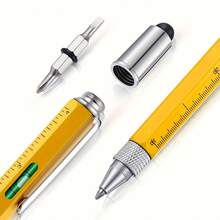 1pc 6-In-1 Heavy Duty Multi-Function Pen - Waterproof, Retractable, Metal Construction, Equipped With Neutral Pen Tip, Ballpoint Pen, Ruler, Stylus, Level, Screwdriver - Perfect Gift For Men And Fathers - 6-in-1 - View 3