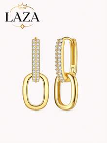 1 Pair Original 925 Sterling Silver Women's Earrings With 18K Gold Plating Double Circle Design, Shiny Cubic Zirconia, Elegant Fine Jewelry Gift - Gold - View 2