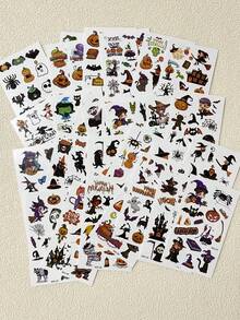 30 Sheets Halloween Temporary Tattoo Stickers, Including Scary Pumpkin, Ghost, Cat, Witch, Bat And Spider Patterns, Waterproof Fake Tattoo Suitable For Men And Women Party Favors Body Decoration, Cute Cartoon Tattoo Stickers - Multicolor - View 5