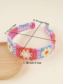 1pc Girls Sweet Cute Bohemian Handmade Knitted Crochet Hollow Colorful Floral Pattern Headband, Party, Vacation, Daily Wear Accessory - Multicolor - View 4