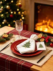 1pc/2pcs/4pcs 100% Polyester Christmas Tree Embroidered Cloth Napkin, White Square Dinner Napkin With Gold Star Embroidery, Holiday Table Decor For Christmas Party Home Dining - Multicolor - View 4