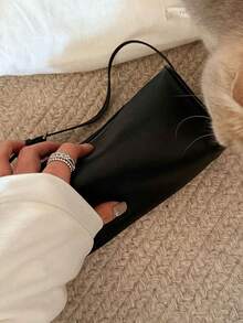 Fashionable Versatile Commuter Minimalist Handbag Shoulder Bag - Black - View 5