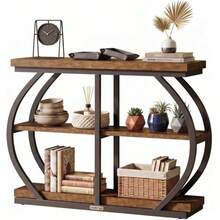 Mesa Consola Recibidor Nogal Vintage 105x30x80 cm | Mueble Recibidor de Entrada con 3 Niveles de Almacenamiento | Estructura de Metal Curvo Reforzado Estilo Industrial | para Sala Pasillo y Entrada | Fácil de Armar - Marrón - Ver 1