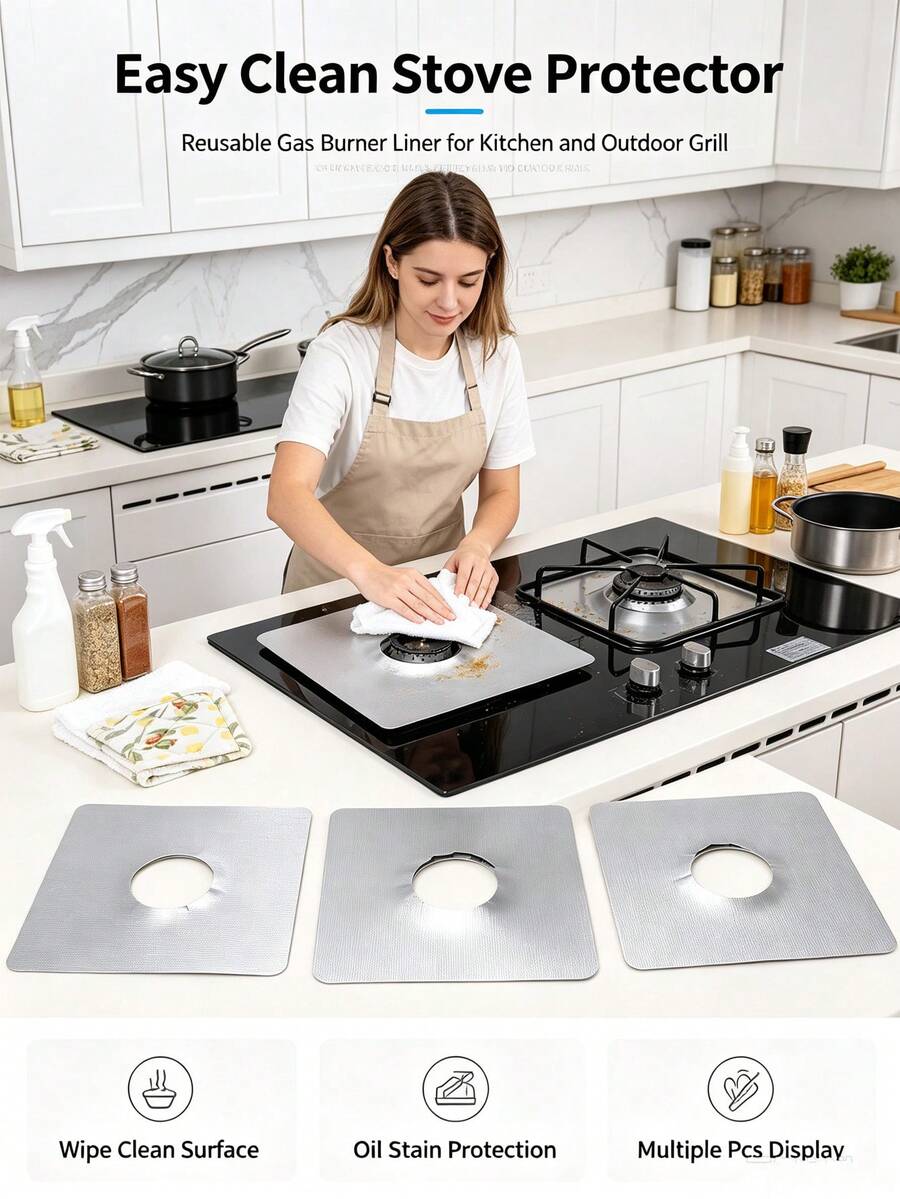 Stain-Resistant Easy-To-Clean Gas Stove Protector Mat 0.12mm Thickened Burner Cover High-Temperature Resistant Outdoor Grill Anti-Oil Pad Kitchen Stove Heat Insulation Protection Mat - Multicolor - View 1