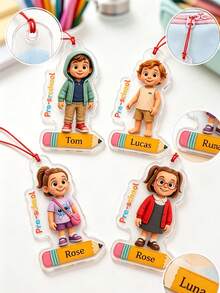 Personalized Acrylic Name Pendant - Customized Photo & Name, Cartoon Character Pattern Pendant; Suitable For Backpacks, Pencil Cases, Lunch Bags, Suitcases And Keychains - Multicolor - View 7