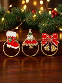 1pc Christmas Napkin Rings,Set Of 3 Metal Napkin Holders With Red Enamel Xmas Tree,Stocking And Bell Bow Design,Holiday Table Decor For Hotel, Restaurant,Family Dinner And Christmas Party,Seasonal Home Tabletop Accessories,Burgundy Christmas Decor - Multiple Colors and Styles - View 4
