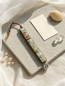 1pc Boho Braided Leather Bracelet, Adjustable Natural Stone Beaded With Flower Charm Clasp, Women's Daily Beach Vacation Jewelry Gift - Flower Buckle - View 7