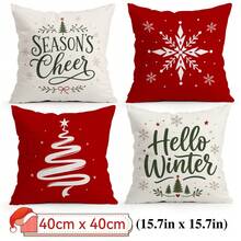 4pcs/1pc Minimalist Red Background Christmas Text Pattern Pillow Case, Single-Sided Printed Pillow Case, Suitable For Living Room Bedroom Home Decor, All Season Pillow Case - Multicolor - View 13