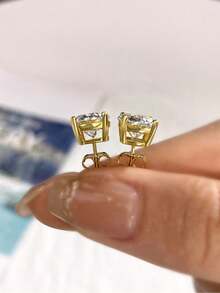 1件裝莫桑鑽耳釘式耳環 經典款 0.1-2CT 六爪設計，適合女性日常配戴與送禮 - 金色 - 查看 4