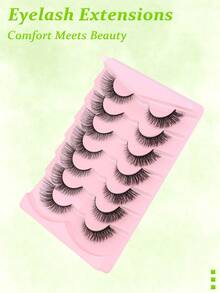 Fox Eye Lashes Faux Mink Lashes Fluffy Cat Eye Lashes Natural Look 16MM Wispy False Eyelashes Look Like Extensions 7 Pairs Pack - Black - View 6