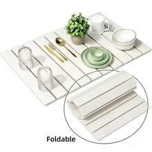 Large Stone Dish Mat Ideal For Kitchen Countertops Dimensions: 24 Inches (L) * 16 Inches (W) Quick-Drying With Superior Water Absorption Foldable Design Accommodates Bowls, Bottles And Cups Fits Any Countertop Surface Kitchen Accessory Christmas Gift - Light Grey - View 1