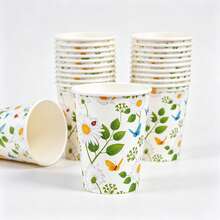 10/25pcs Daisy Butterfly Garden Disposable Paper Cups, Wildflower Floral Print Party Drinking Cups With Ladybug Leaf, Tableware For Spring Birthday, Baby Shower, Picnic, Tea Party Decor Supplies - Multicolor - View 1