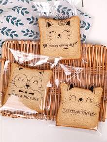 100pcs Self-Adhesive Cute Cat Pattern Snack Bags (Reusable) Transparent Zipper Bags, Suitable For Snacks, Sandwiches, Bread, Baked Goods Packaging, Party Favors, Perfect For Halloween, Wedding, Thanksgiving And Christmas - Multicolor - View 9