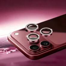2026新款酒紅色鏡頭保護貼，相容 iPhone 18 Pro Max/18 Pro 相機鏡頭，鑲鑽工藝，時尚手機配件 - 酒紅色 - 查看 6
