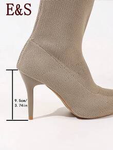 Women's Fall Winter Pointed Toe Stiletto Over-The-Knee Knit Sock Boots, High Stretch Slip-On Thigh High Boots For Daily Party Night Out Halloween - Beige - View 5